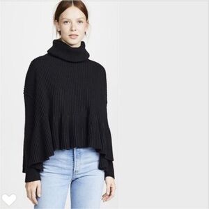 Free People Layer‎ Cake Sweater Turtleneck Ribbed Knit Black Size M